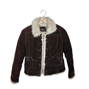 Y2K Limited Too Corduroy Sherpa Lined Jacket‎ Brown Girls Size 10